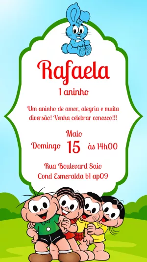 Convite de Aniversário Turma da Mônica para Editar Online