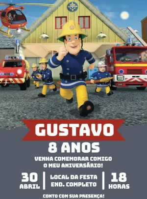 Convite Aniversário Bombeiro Sam para Editar Online