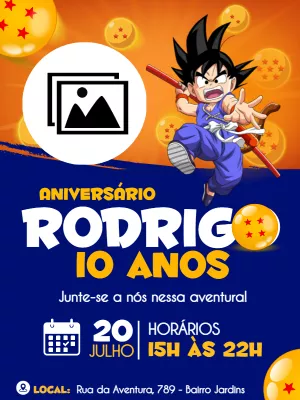Convite Aniversário Dragon Ball Kid Goku com Foto para Editar