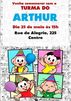 Convite de Aniversário Turma da Mônica com Personagens para Editar