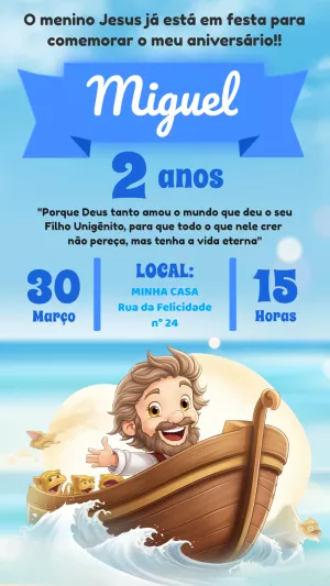 Convite Aniversário Jesus Infantil para Editar Online