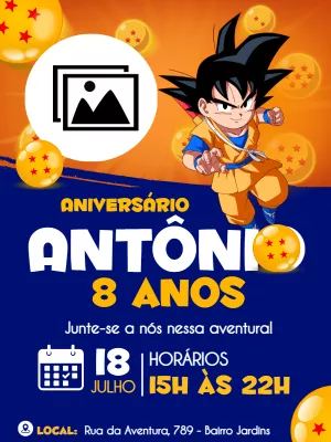 Convite de Aniversário Dragon Ball Z com Foto para Editar Online