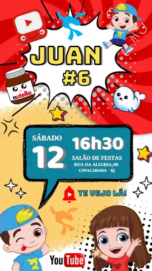 Convite Aniversário Luccas Neto com Personagens para Editar