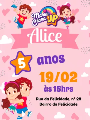 Convite de Aniversário Maria Clara e JP para Editar Online
