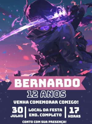 Convite Aniversário Genshin Impact Raiden Shogun para Editar