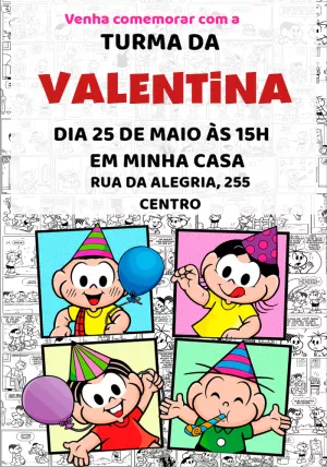 Convite de Aniversário Turma da Mônica para Editar Online