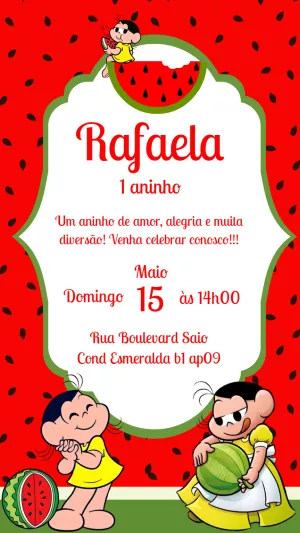 Convite Aniversário Magali Melancia para Editar Online