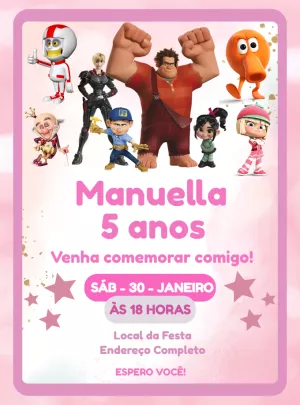 Convite de Aniversário Detona Ralph com Personagens para Editar