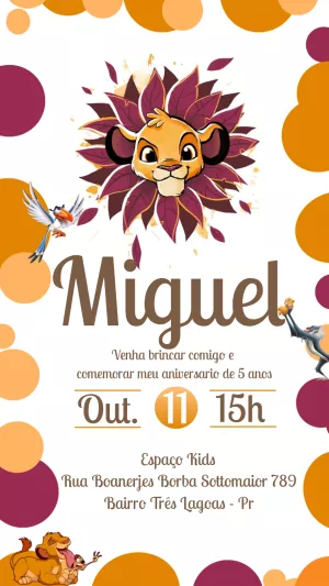 Convite de Aniversário Rei Leão com Simba para Editar Online