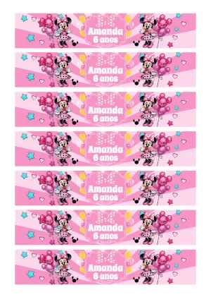 Rótulo de Garrafa Aniversário Minnie Rosa para Editar Online