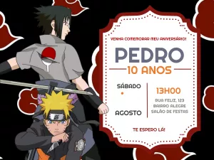 Convite de Aniversário Naruto e Sasuke para Editar Online