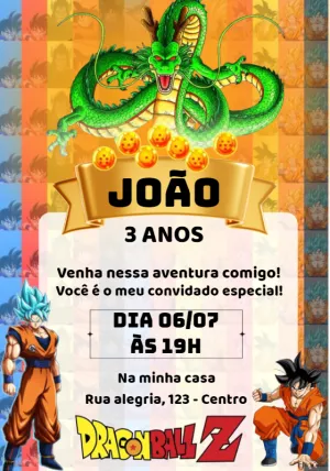 Convite Aniversário Dragon Ball Z com Personagens para Editar