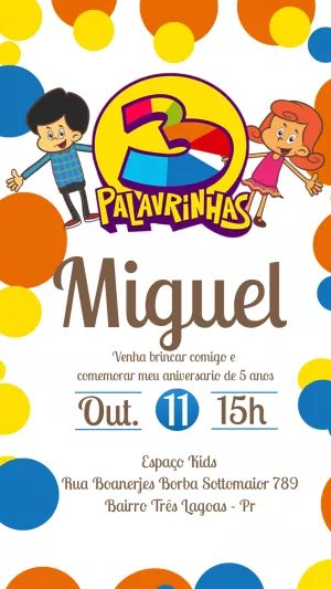 Convite Aniversário 3 Palavrinhas para Editar Online