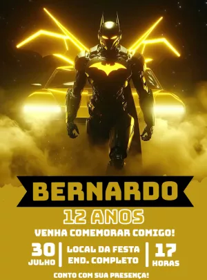 Convite de Aniversário Batman Futurista para Editar Online