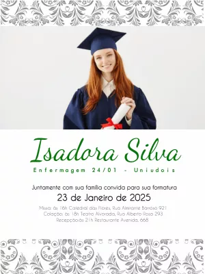 Convite Formatura Enfermagem com Foto para Editar Online