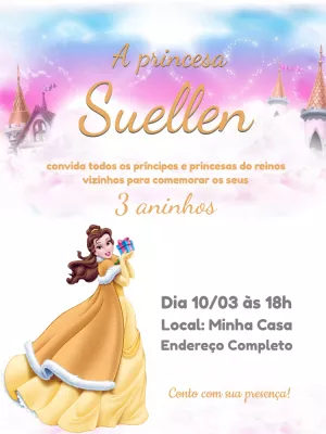 Convite Aniversário Princesa Bela para Editar Online