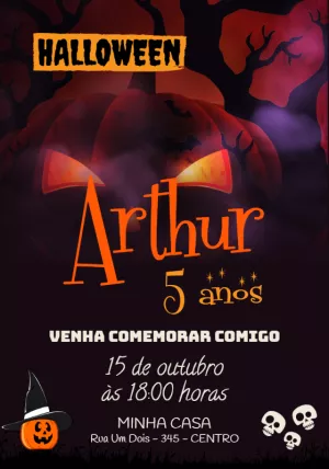 Convite de Aniversário Halloween Assustador para Editar Online