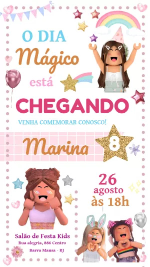 Convite Aniversário Roblox Menina para Editar Online