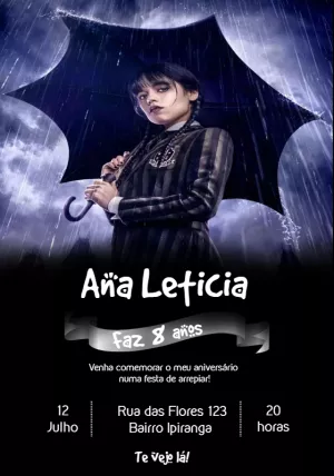 Invito di compleanno Mercoledì – Statico – Convites Personalizados