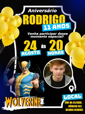 Convite Aniversário Wolverine com Foto para Editar Online