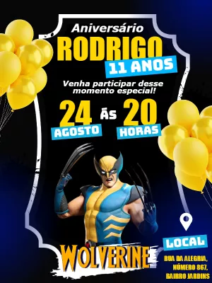 Convite de Aniversário Wolverine para Editar e Imprimir