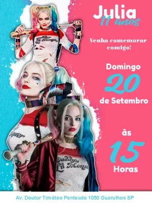 Convite de Aniversário Arlequina para Editar Online