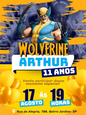 Convite de Aniversário Wolverine para Editar Online e Imprimir