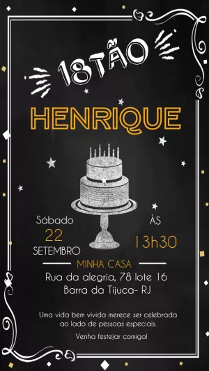 Convite de Aniversário Masculino Chalkboard para Editar