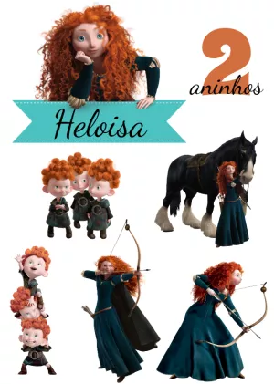 Topo de Bolo Valente Merida com Personagens para Editar