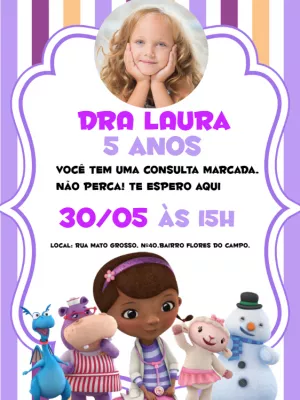 Convite Aniversário Doutora Brinquedos com Foto para Editar