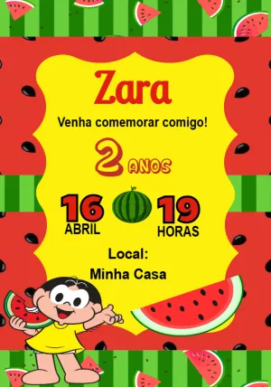 Convite Aniversário Magali Melancia para Editar Online