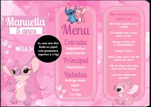 Menu de Mesa Festa Angel e Stitch para Editar Online