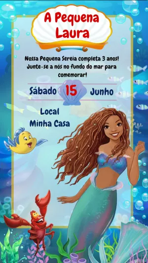 Convite de Aniversário A Pequena Sereia para Editar Online