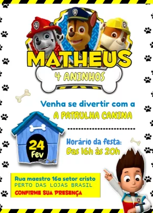 Invito di compleanno Paw Patrol – Statico – Efrata Designer