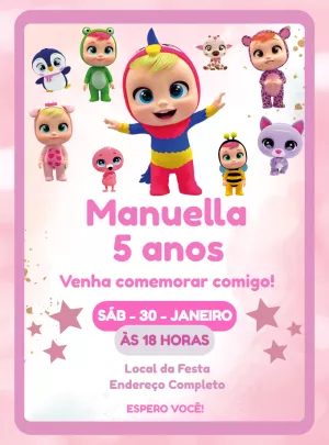 Convite de Aniversário Cry Babies para Editar Online