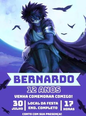 Convite Aniversário Dabi Boku no Hero para Editar Online
