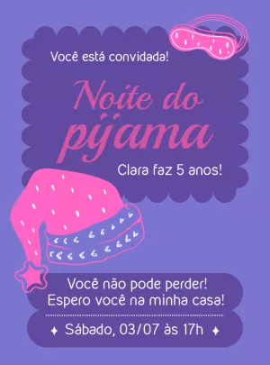 Convite Aniversário Festa do Pijama Menina para Editar Online