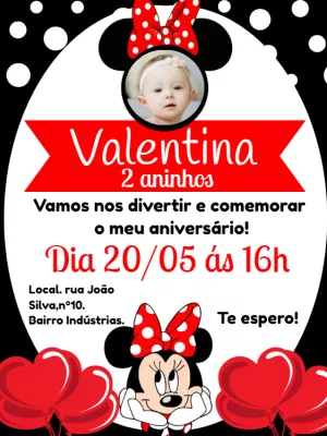 Convite Aniversário Minnie Mouse com Foto para Editar Online
