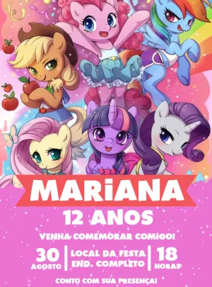 Convite de Aniversário My Little Pony com Personagens para Editar