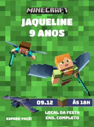 Convite de Aniversário Minecraft com Personagens para Editar Online