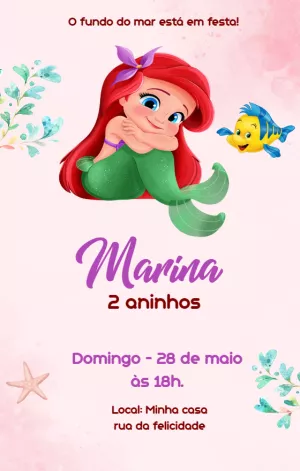 Invitación de cumpleaños La Sirenita – Estático – Convites Personalizados