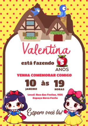 Convite Aniversário Branca de Neve Fofa para Editar Online