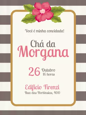 Convite Chá de Panela Floral com Listras para Editar Online