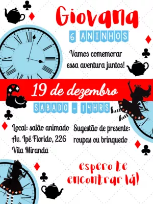 Convite de Aniversário Alice no País das Maravilhas para Editar
