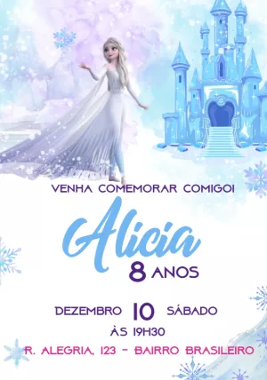 Convite de Aniversário Frozen com Elsa para Editar Online