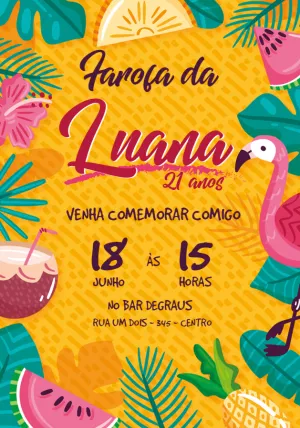 Convite de Aniversário Tropical com Flamingo para Editar Online