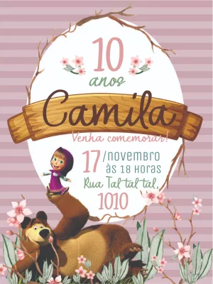 Convite de Aniversário Masha e o Urso para Editar Online