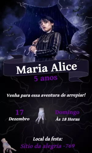 Convite de Aniversário Wandinha Addams para Editar Online