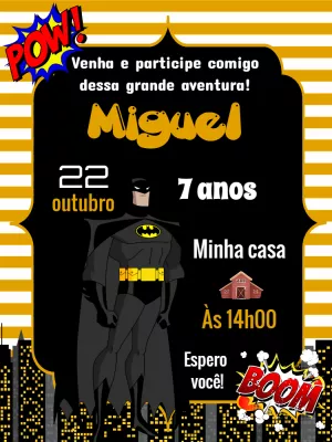 Convite de Aniversário Batman para Editar e Imprimir