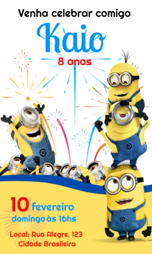 Convite de Aniversário Minions para Editar Online
